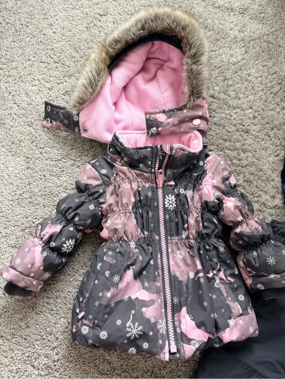 18m OshKosh B'gosh Pink & Gray Girls Snow Jacket with Bib Snow Pants
